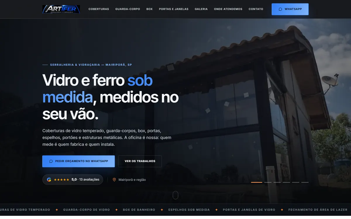 Artfer Serralheria & Vidraçaria — Desktop