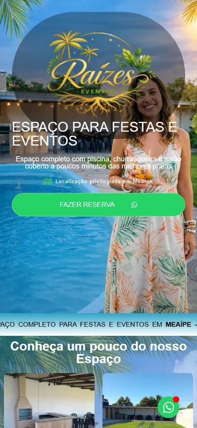 Raízes Eventos — Espaço de Festas — Mobile